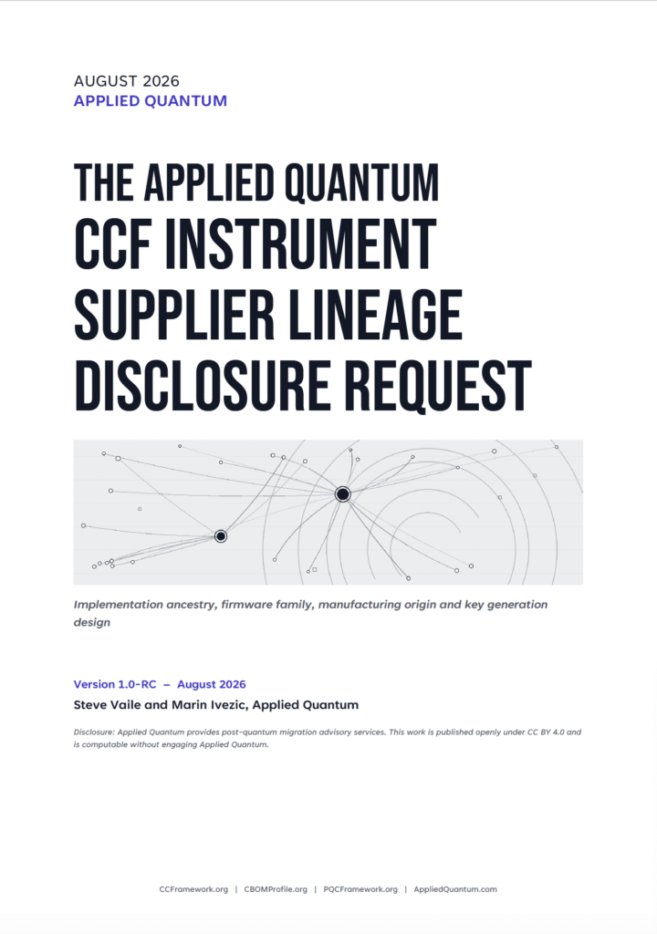 Cover of the CCF Supplier Lineage Disclosure Request instrument v1.0-RC, Cryptographic Concentration Framework (PDF download)