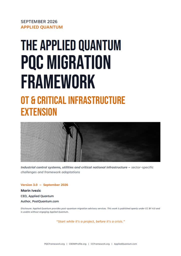 Cover of the Applied Quantum PQC Migration Framework v3.0 OT and Critical Infrastructure Extension (PDF download)